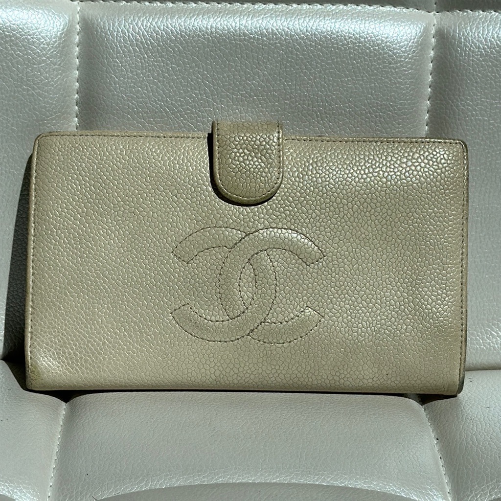 Chanel Cream Caviar Continental Long Flap Wallet Clutch